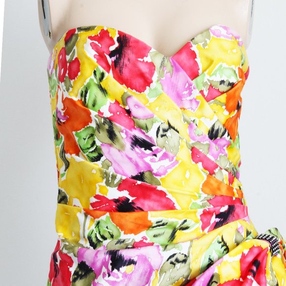 AJ Bari for Lillie Rubin Dress Colorful Floral Strapless Summer Resort - Picture 2 of 9